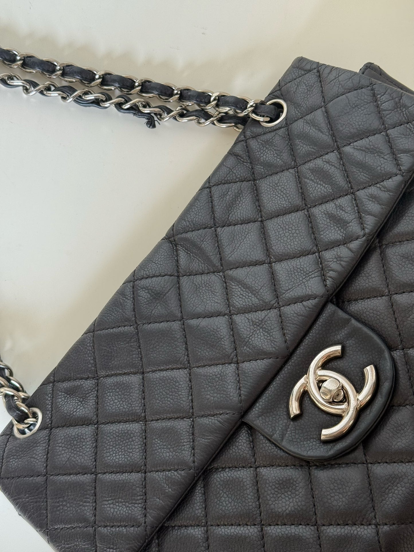 Chanel Vintage Washed Caviar Quilted Single Flap Maxi