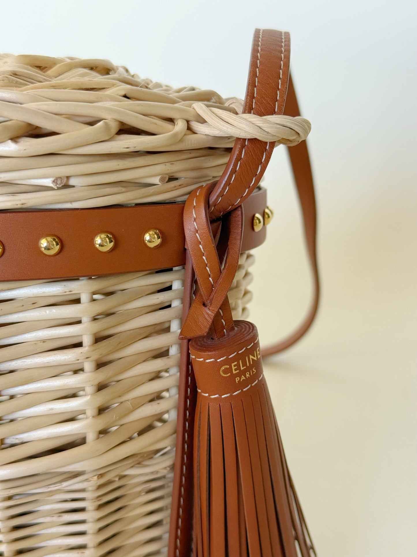 Celine Wicker Calfskin Panier Bucket Bag