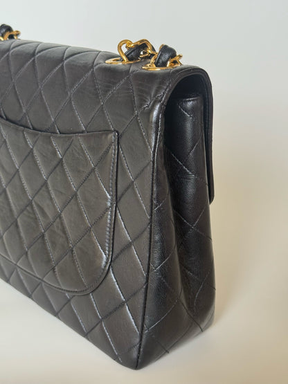 Chanel Vintage Quilted Lambskin Classic Single Flap Bag Jumbo Black