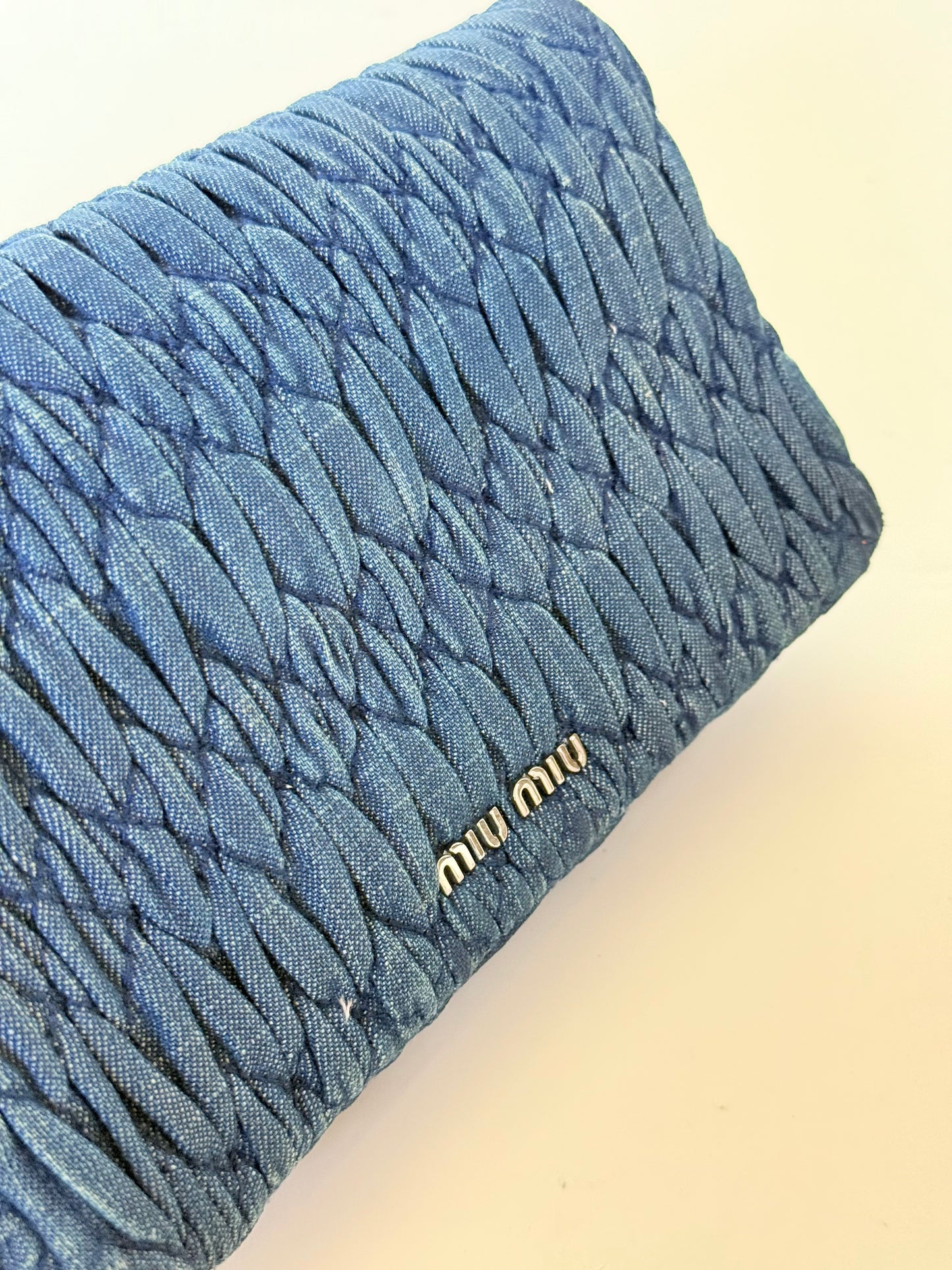 Miu Miu Denim Matelasse Crystal Chain Shoulder Bag