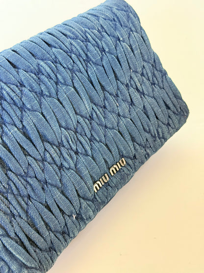 Miu Miu Denim Matelasse Crystal Chain Shoulder Bag