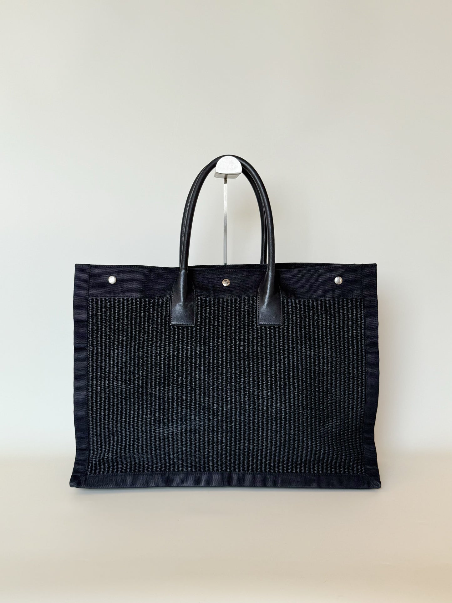 Saint Laurent Raffia Linen Calfskin Rive Gauche Tote