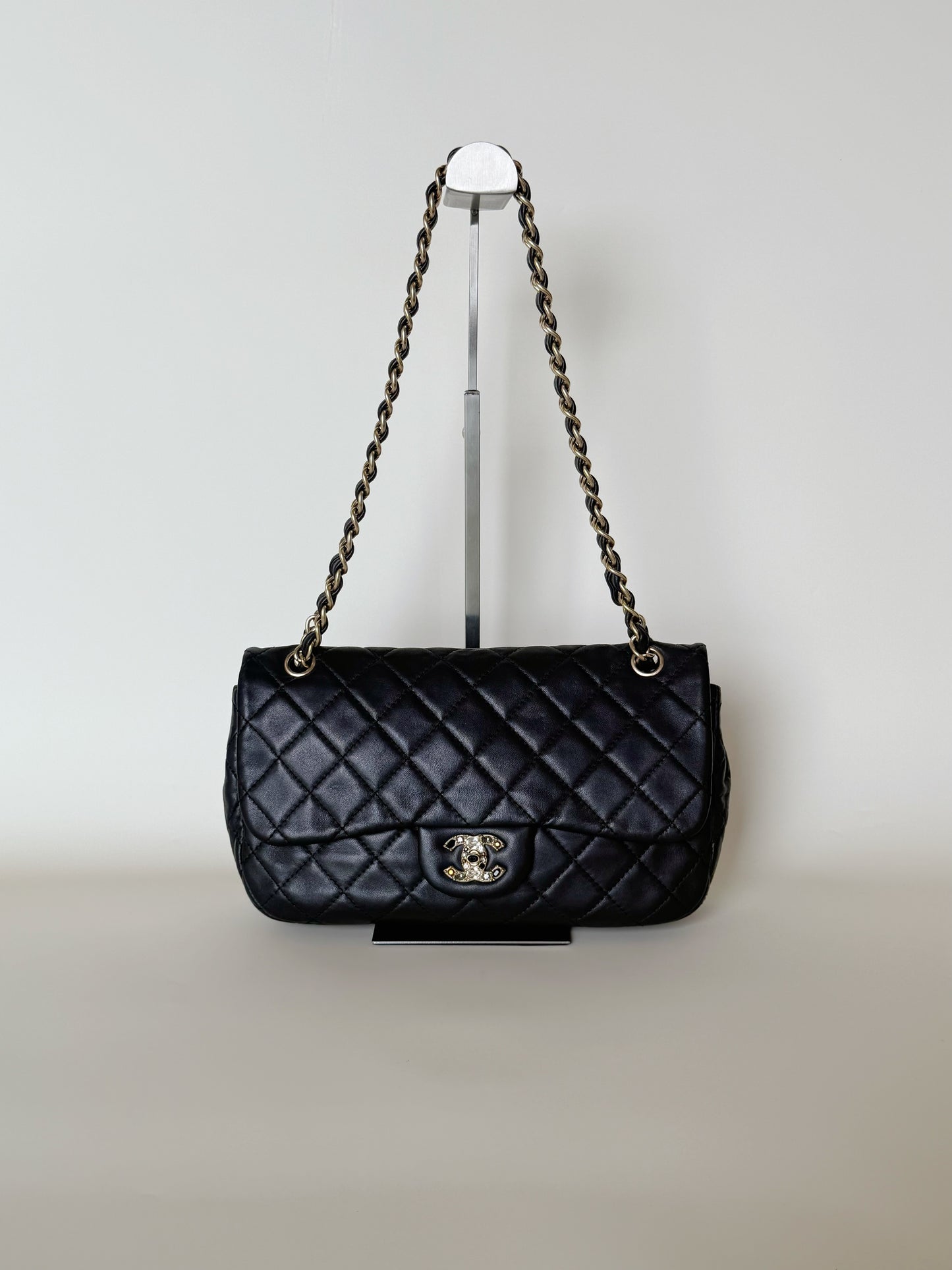 Chanel Lambskin Quilted Medium Precious Jewel Single Flap Black