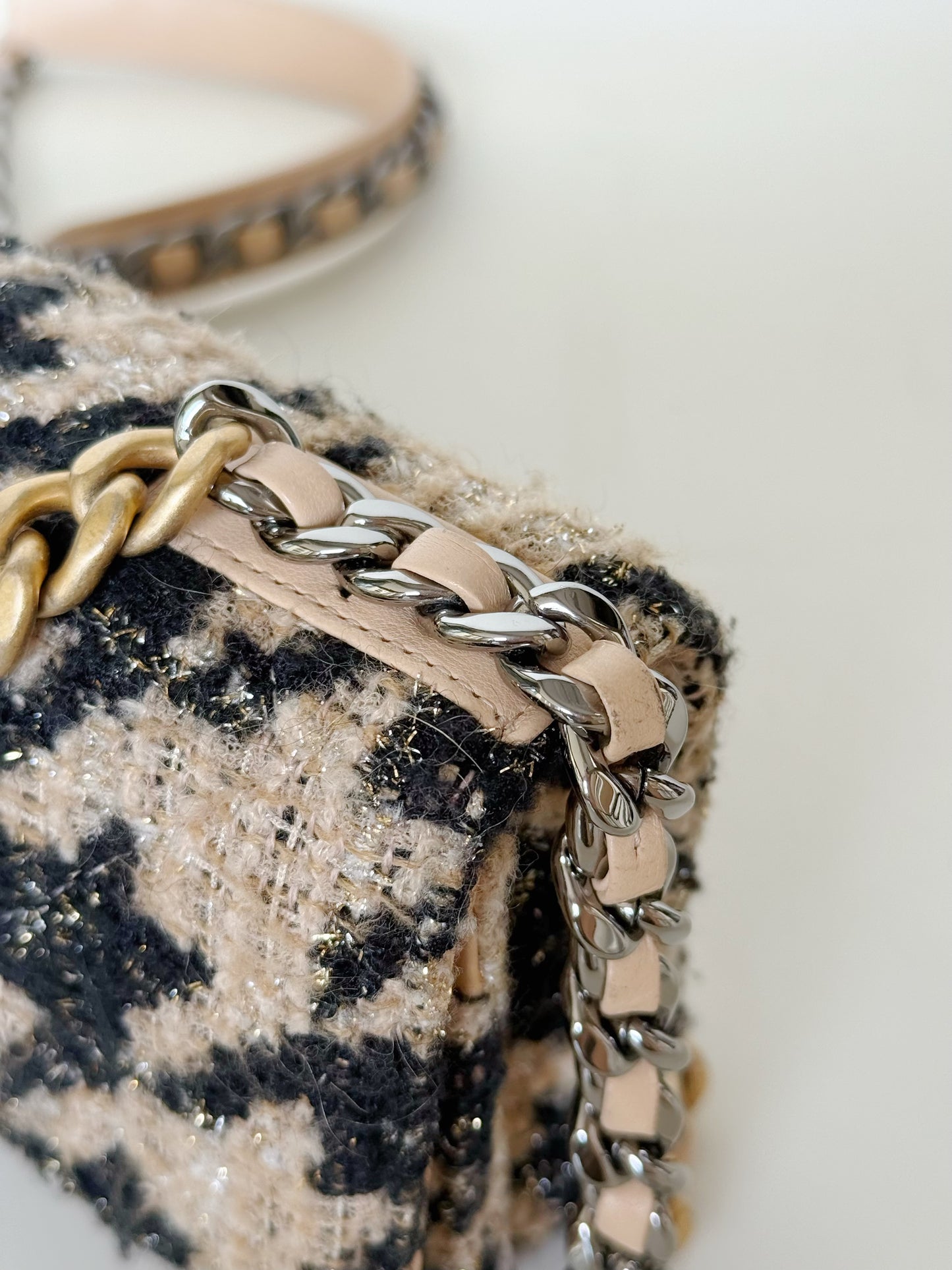 Chanel Wool Tweed Lambskin Quilted Chanel 19 Coin Purse