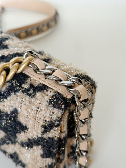 Chanel Wool Tweed Lambskin Quilted Chanel 19 Coin Purse