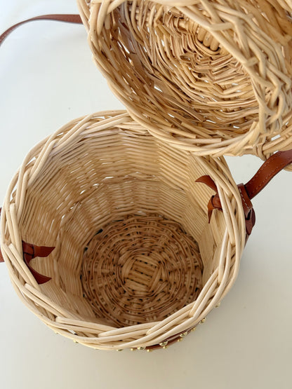 Celine Wicker Calfskin Panier Bucket Bag