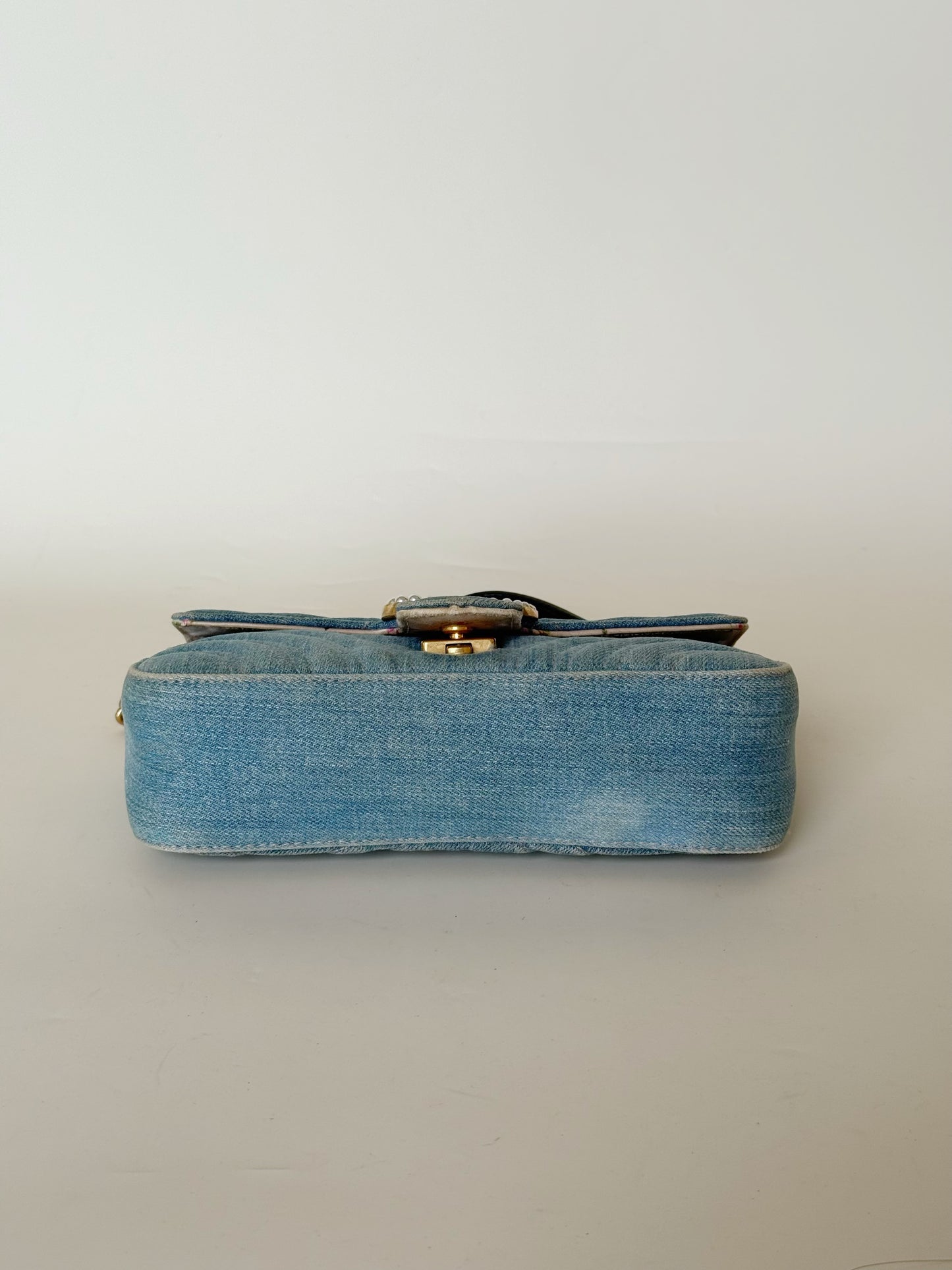 Gucci Denim Matelasse Pearly GG Marmont Shoulder Bag