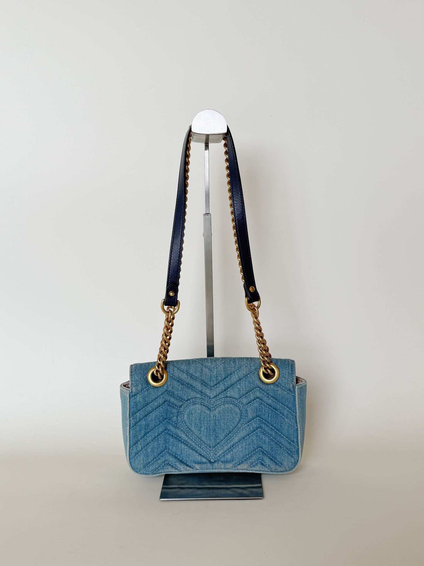 Gucci Denim Matelasse Pearly GG Marmont Shoulder Bag
