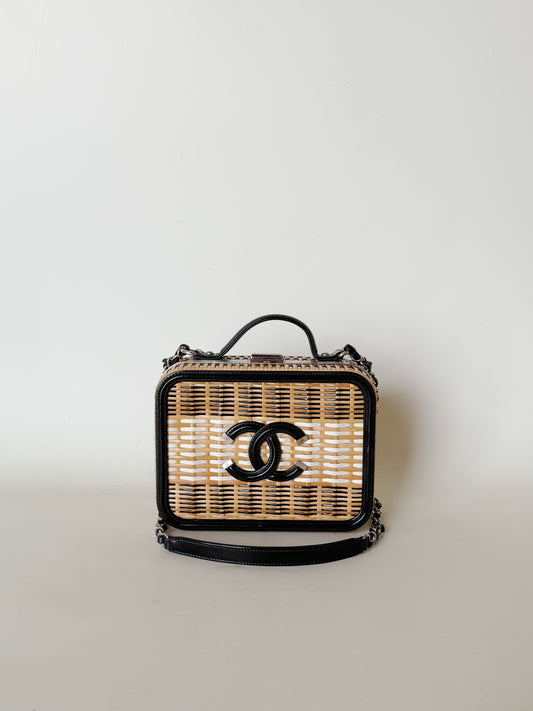 Chanel Raffia Patent CC Filigree Vanity Case