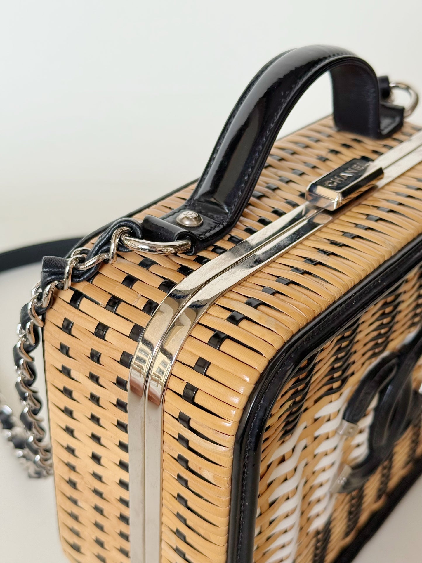 Chanel Raffia Patent CC Filigree Vanity Case