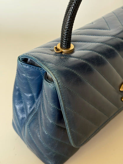 Chanel Calfskin Chevron Quilted Coco Handle Flap Bag