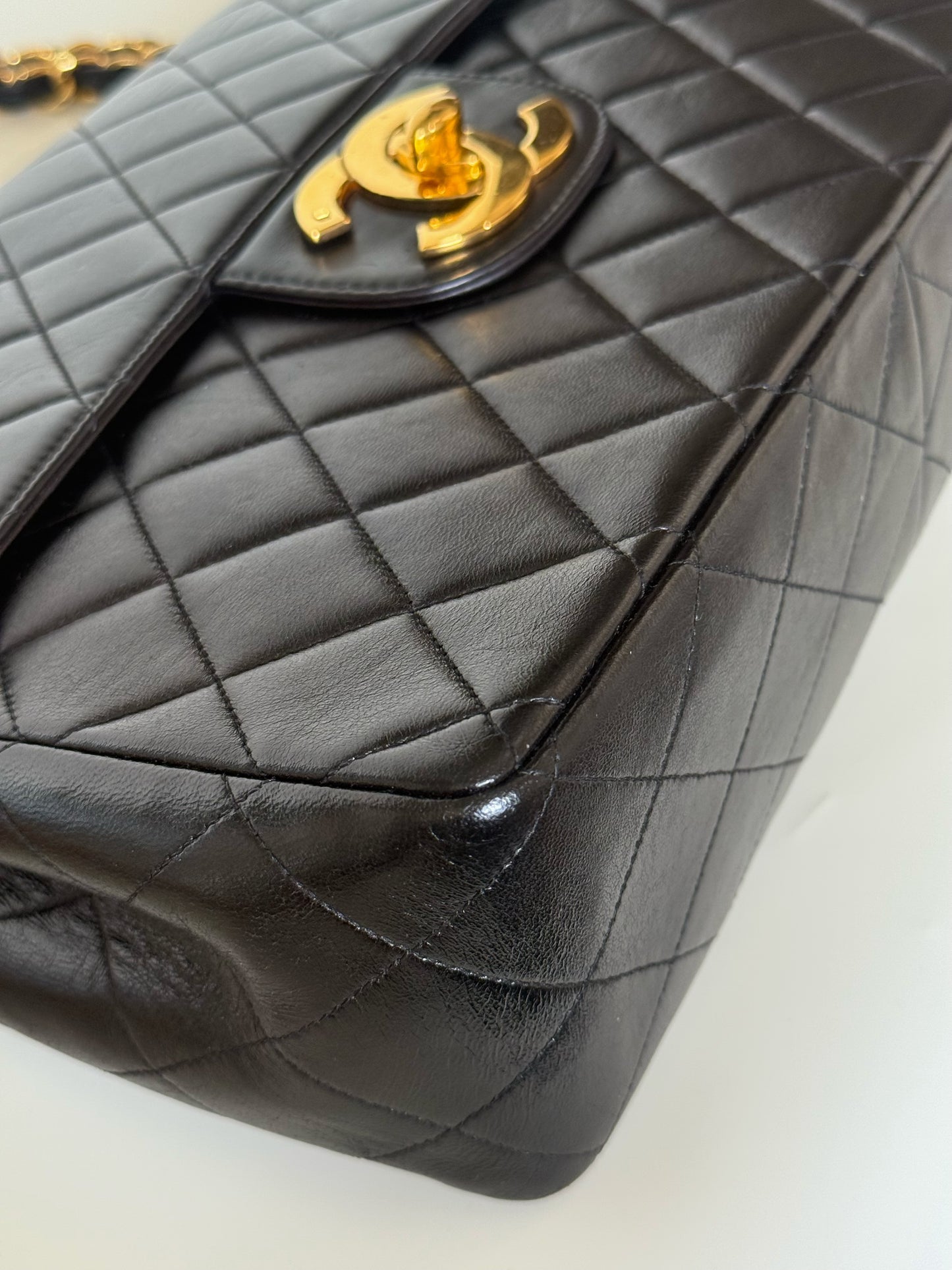 Chanel Vintage Quilted Lambskin Classic Single Flap Bag Jumbo Black