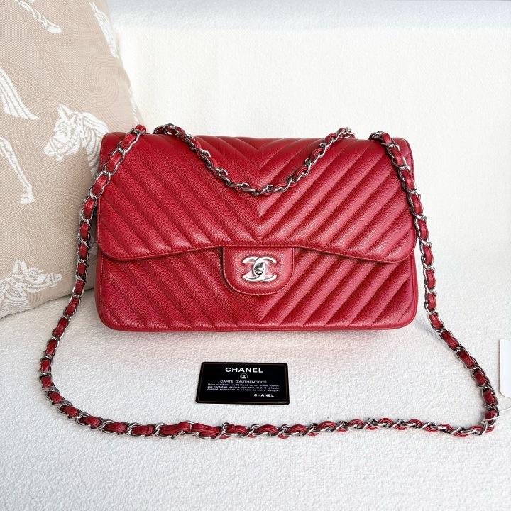 Chanel Caviar Chevron Quilted Jumbo Double Flap