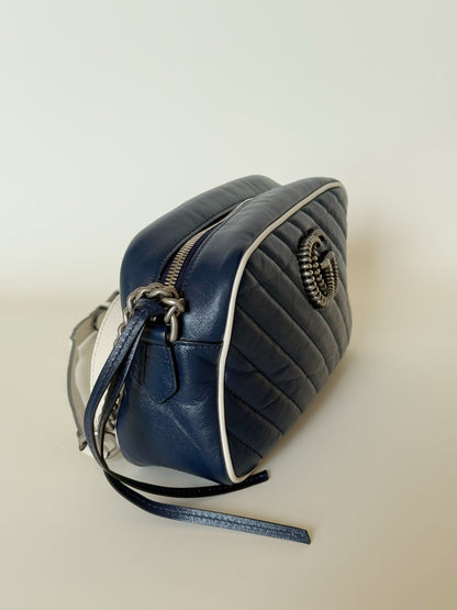 Gucci Vintage Effect Calfskin Matelasse Diagonal Torchon GG Marmont Chain Shoulder Bag