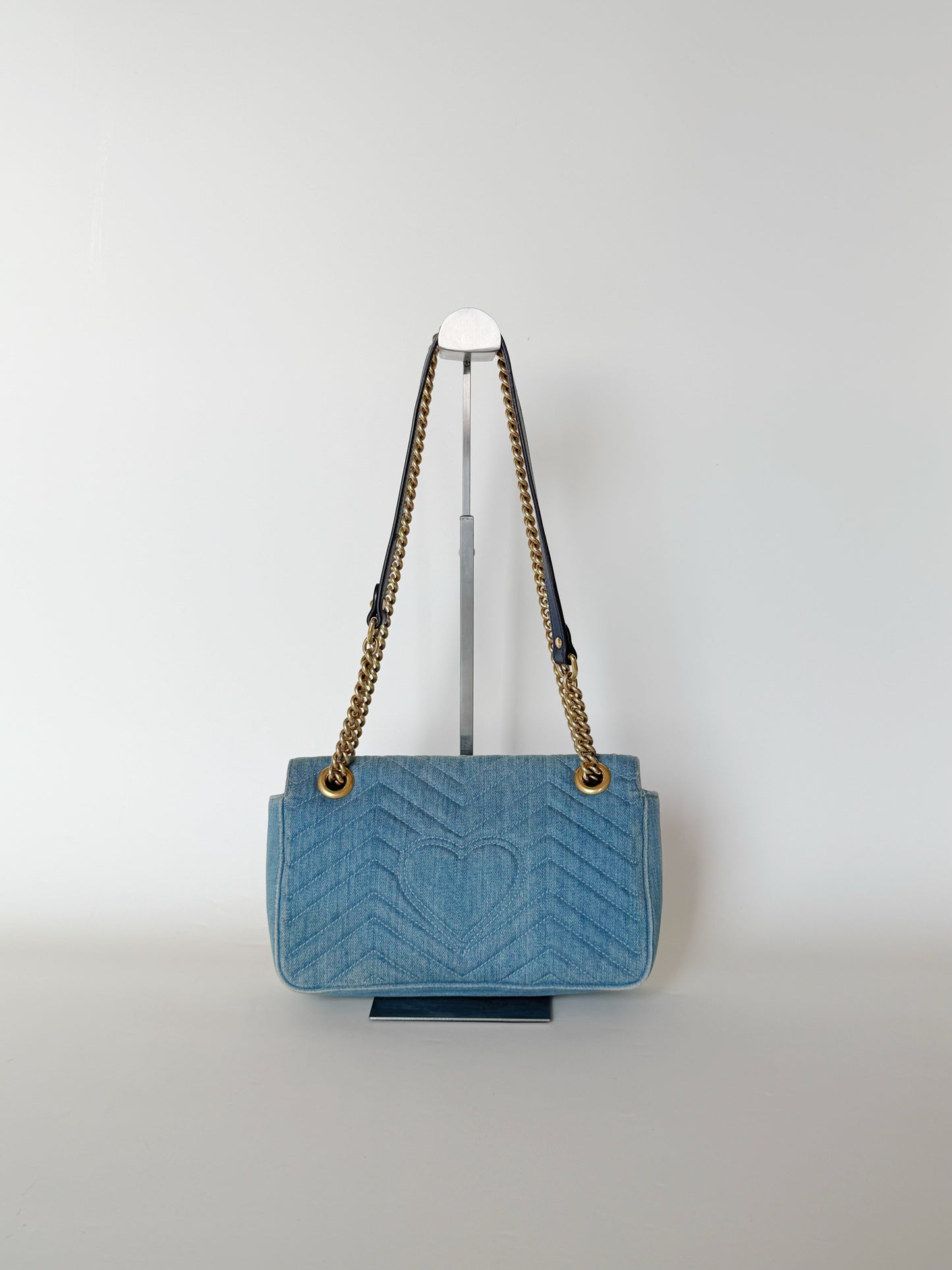 Gucci Denim Matelasse Pearly GG Marmont Shoulder Bag