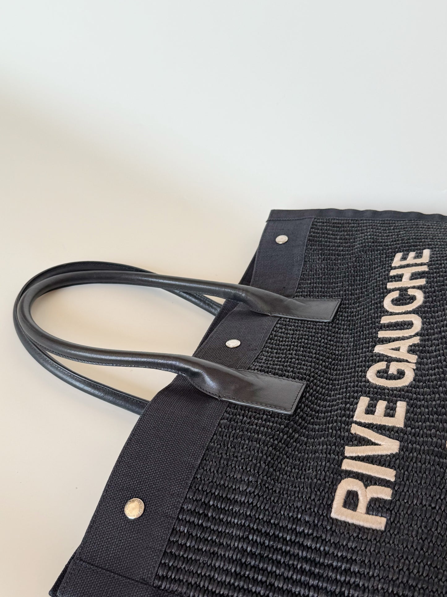 Saint Laurent Raffia Linen Calfskin Rive Gauche Tote