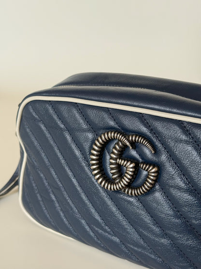 Gucci Vintage Effect Calfskin Matelasse Diagonal Torchon GG Marmont Chain Shoulder Bag
