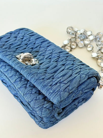 Miu Miu Denim Matelasse Crystal Chain Shoulder Bag
