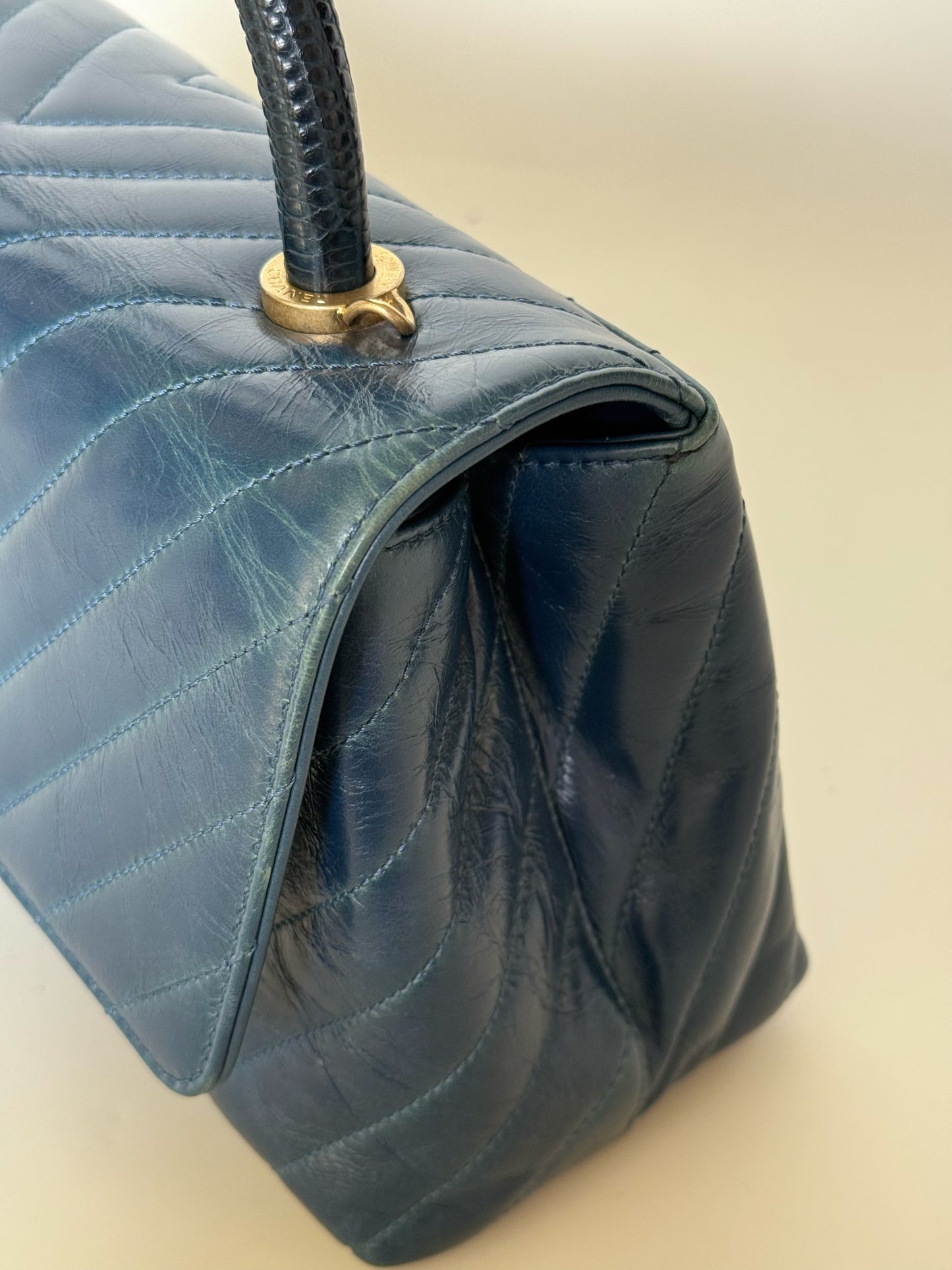 Chanel Calfskin Chevron Quilted Coco Handle Flap Bag