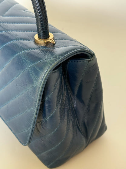 Chanel Calfskin Chevron Quilted Coco Handle Flap Bag