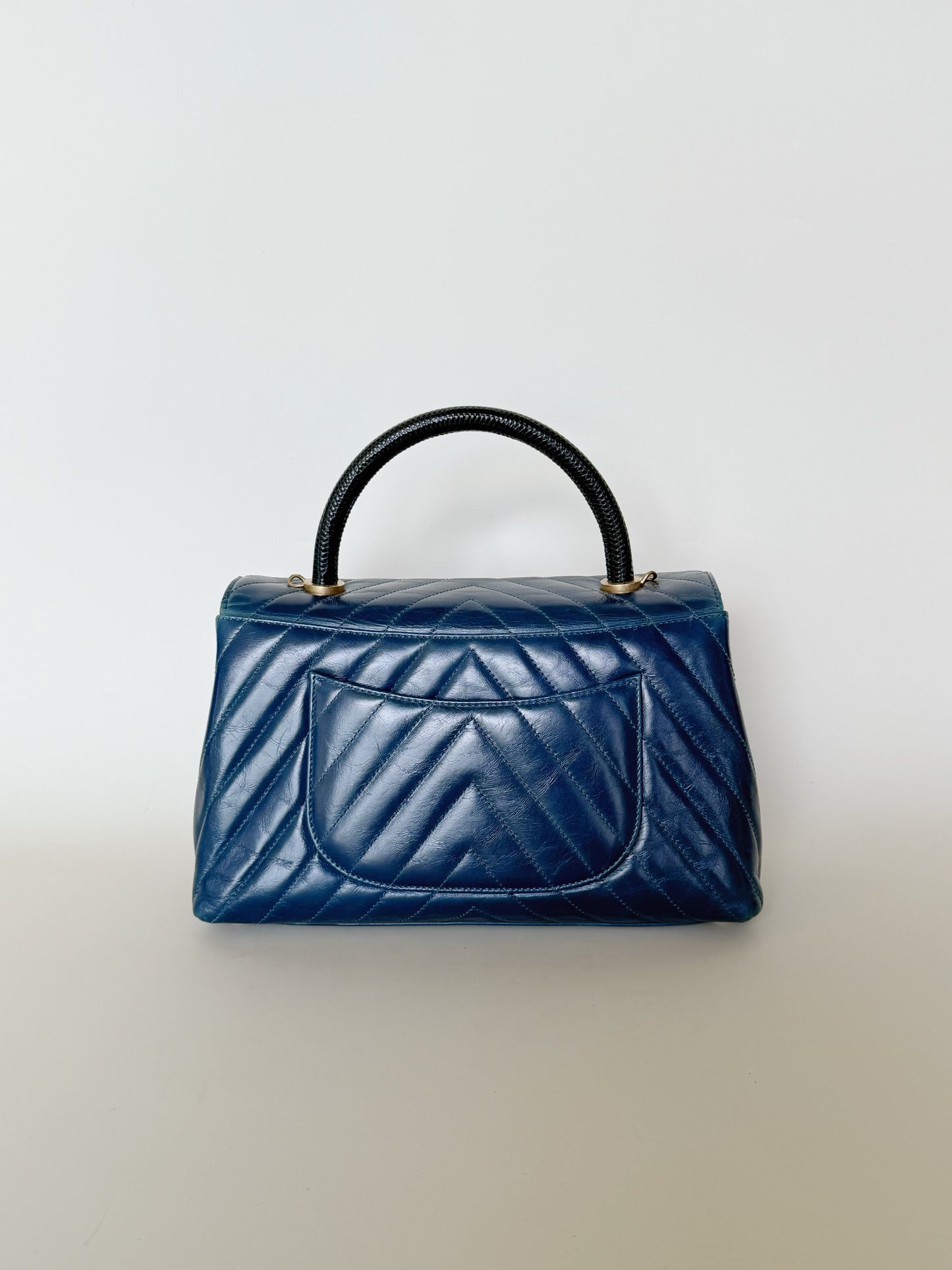 Chanel Calfskin Chevron Quilted Coco Handle Flap Bag