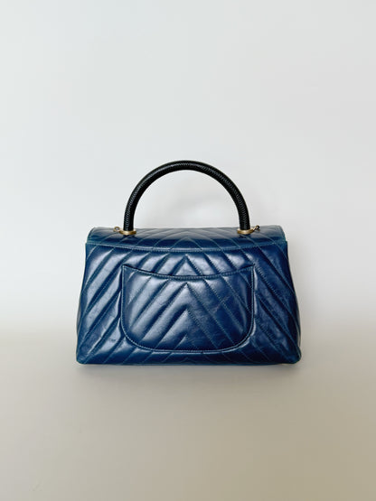 Chanel Calfskin Chevron Quilted Coco Handle Flap Bag