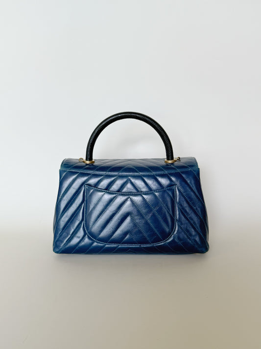 Chanel Calfskin Chevron Quilted Coco Handle Flap Bag