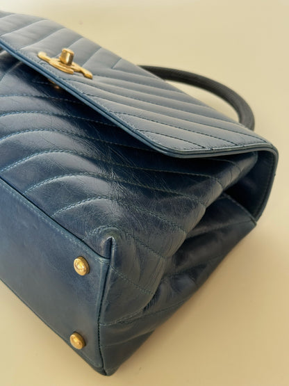 Chanel Calfskin Chevron Quilted Coco Handle Flap Bag