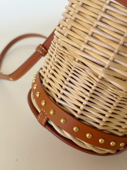 Celine Wicker Calfskin Panier Bucket Bag