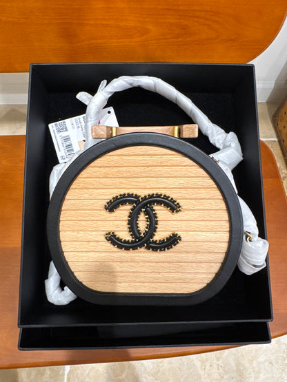 Chanel Beech Wood Lambskin Round CC Vanity Case