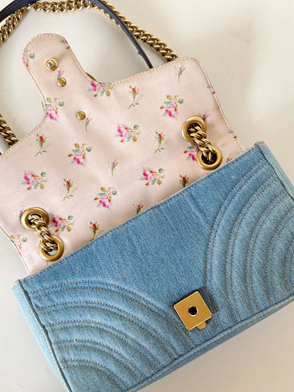 Gucci Denim Matelasse Pearly GG Marmont Shoulder Bag