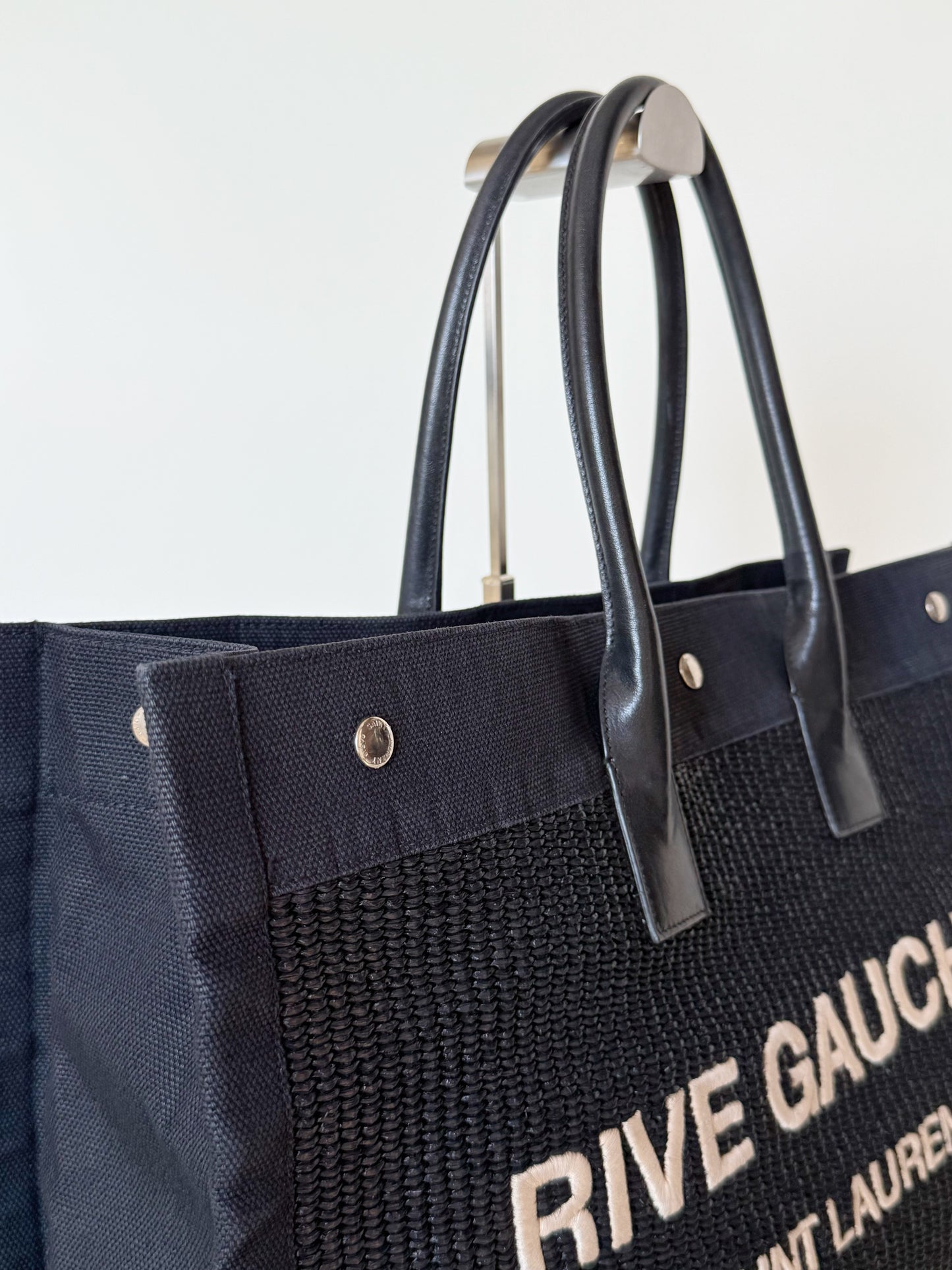 Saint Laurent Raffia Linen Calfskin Rive Gauche Tote