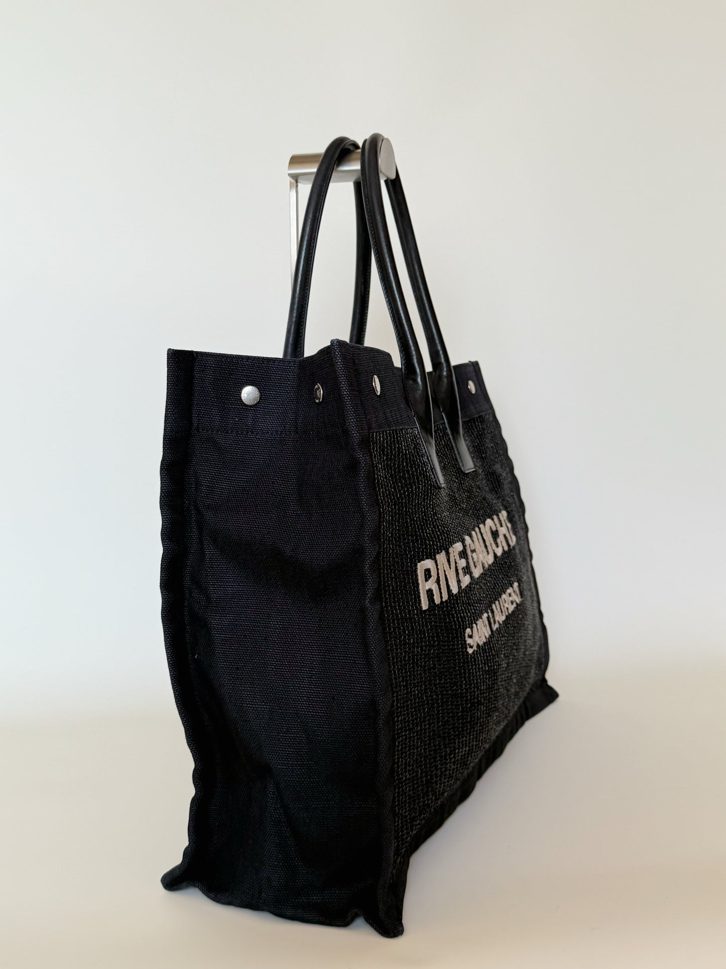 Saint Laurent Raffia Linen Calfskin Rive Gauche Tote