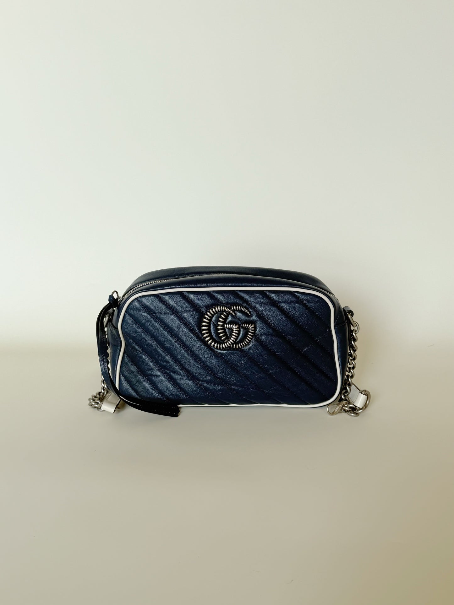 Gucci Vintage Effect Calfskin Matelasse Diagonal Torchon GG Marmont Chain Shoulder Bag