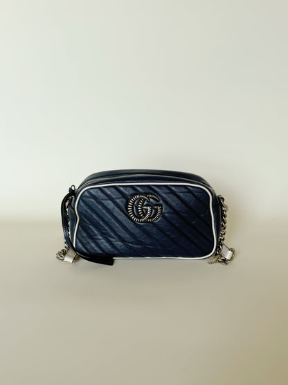 Gucci Vintage Effect Calfskin Matelasse Diagonal Torchon GG Marmont Chain Shoulder Bag