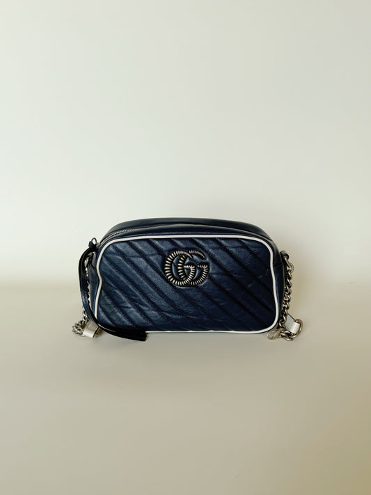 Gucci Vintage Effect Calfskin Matelasse Diagonal Torchon GG Marmont Chain Shoulder Bag