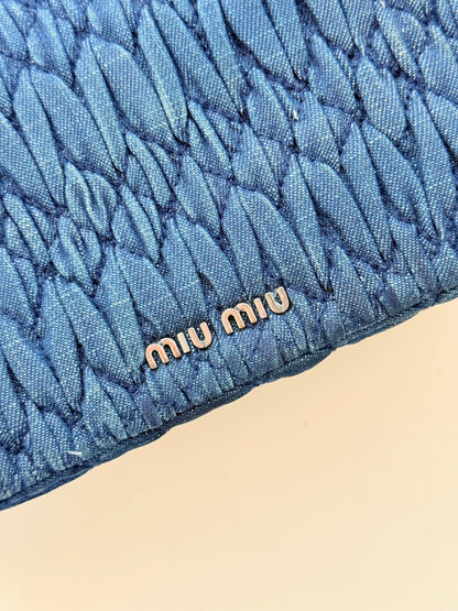Miu Miu Denim Matelasse Crystal Chain Shoulder Bag