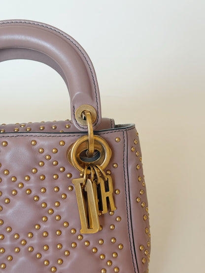 Christian Dior Calfskin Cannage Studded Supple Lady Dior