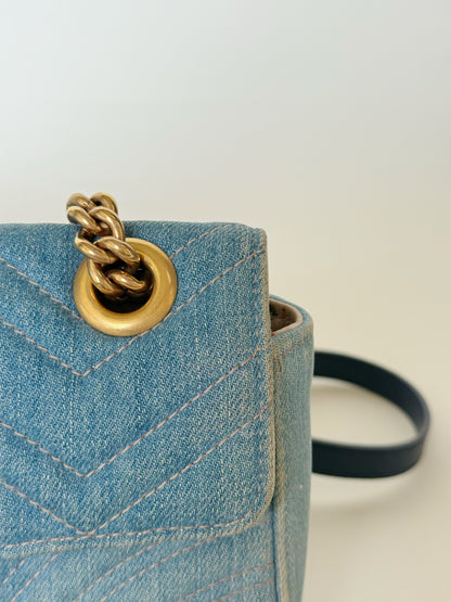 Gucci Denim Matelasse Pearly GG Marmont Shoulder Bag