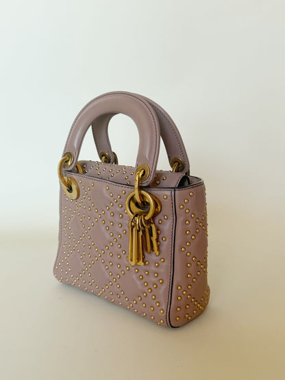 Christian Dior Calfskin Cannage Studded Supple Lady Dior