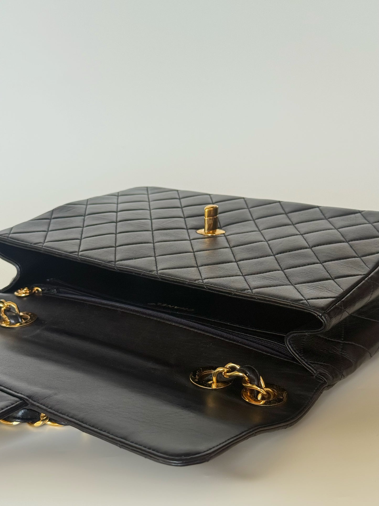 Chanel Vintage Quilted Lambskin Classic Single Flap Bag Jumbo Black