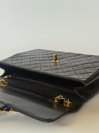 Chanel Vintage Quilted Lambskin Classic Single Flap Bag Jumbo Black