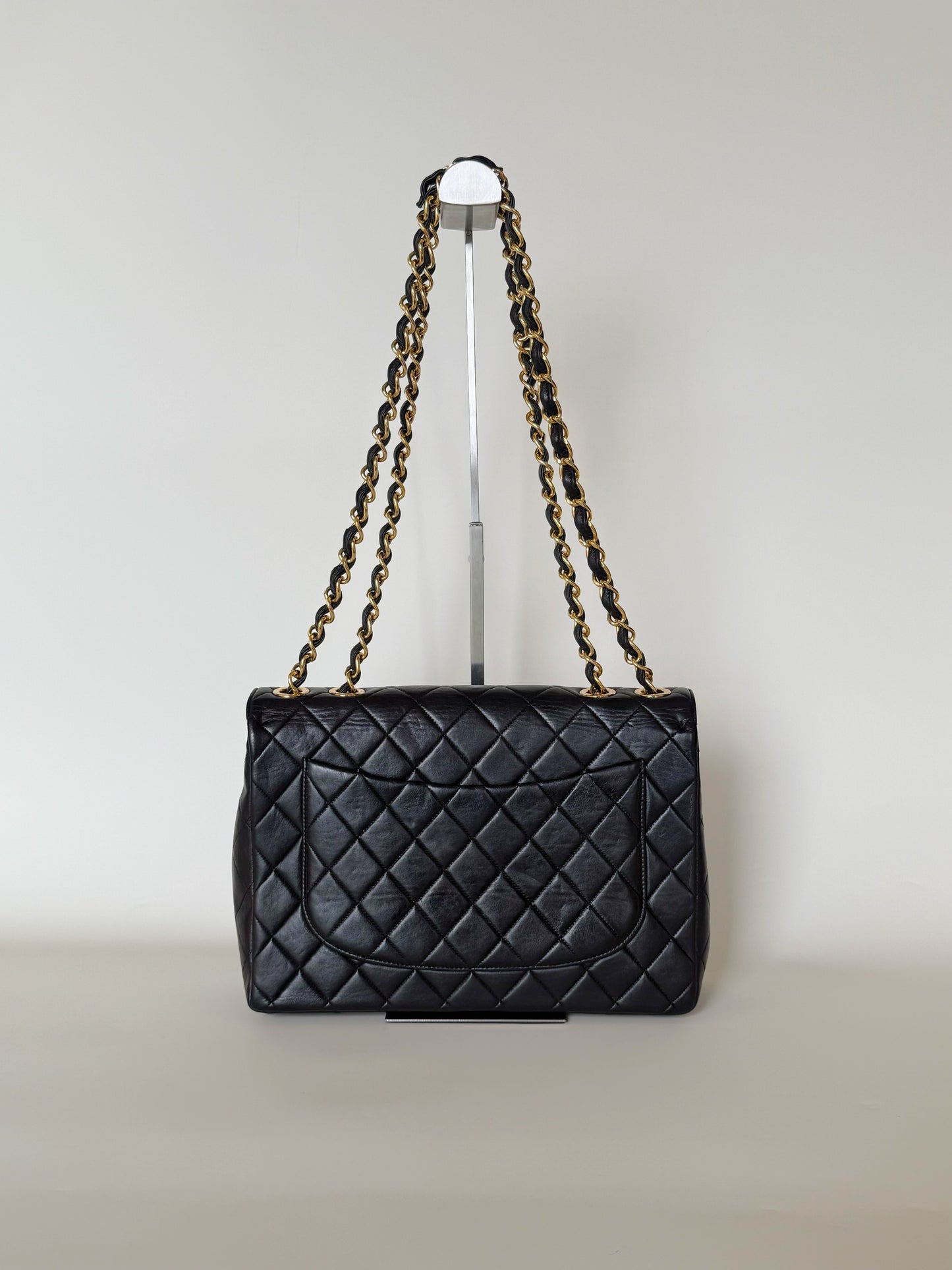 Chanel Vintage Quilted Lambskin Classic Single Flap Bag Jumbo Black