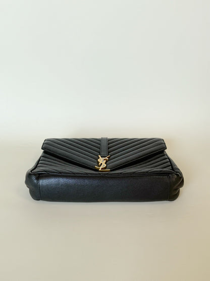 Saint Laurent Grain De Matelasse chevron monogram Stachel (Bundle with Louis Vuitton Clutch)