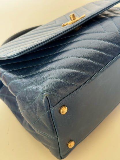 Chanel Calfskin Chevron Quilted Coco Handle Flap Bag