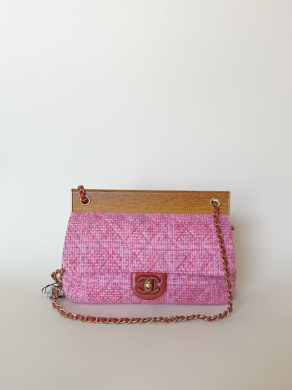 Chanel Quilted Tweed Knock on Wood Flap Bag