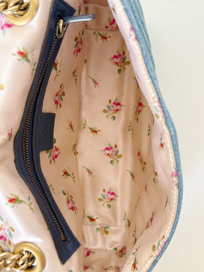 Gucci Denim Matelasse Pearly GG Marmont Shoulder Bag