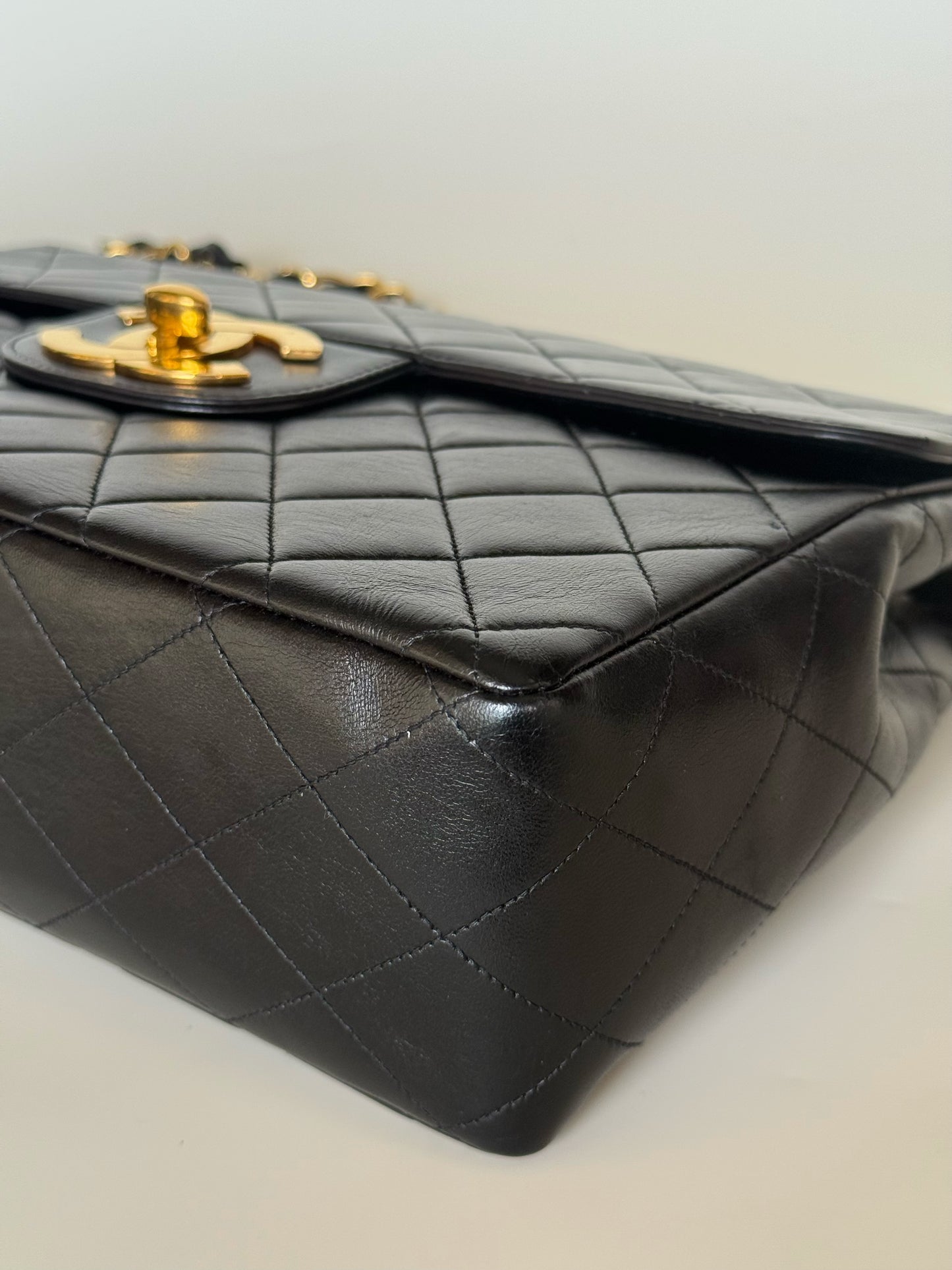 Chanel Vintage Quilted Lambskin Classic Single Flap Bag Jumbo Black