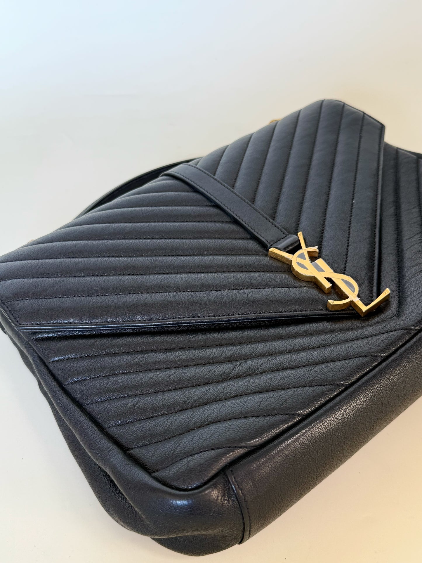 Saint Laurent Grain De Matelasse chevron monogram Stachel (Bundle with Louis Vuitton Clutch)