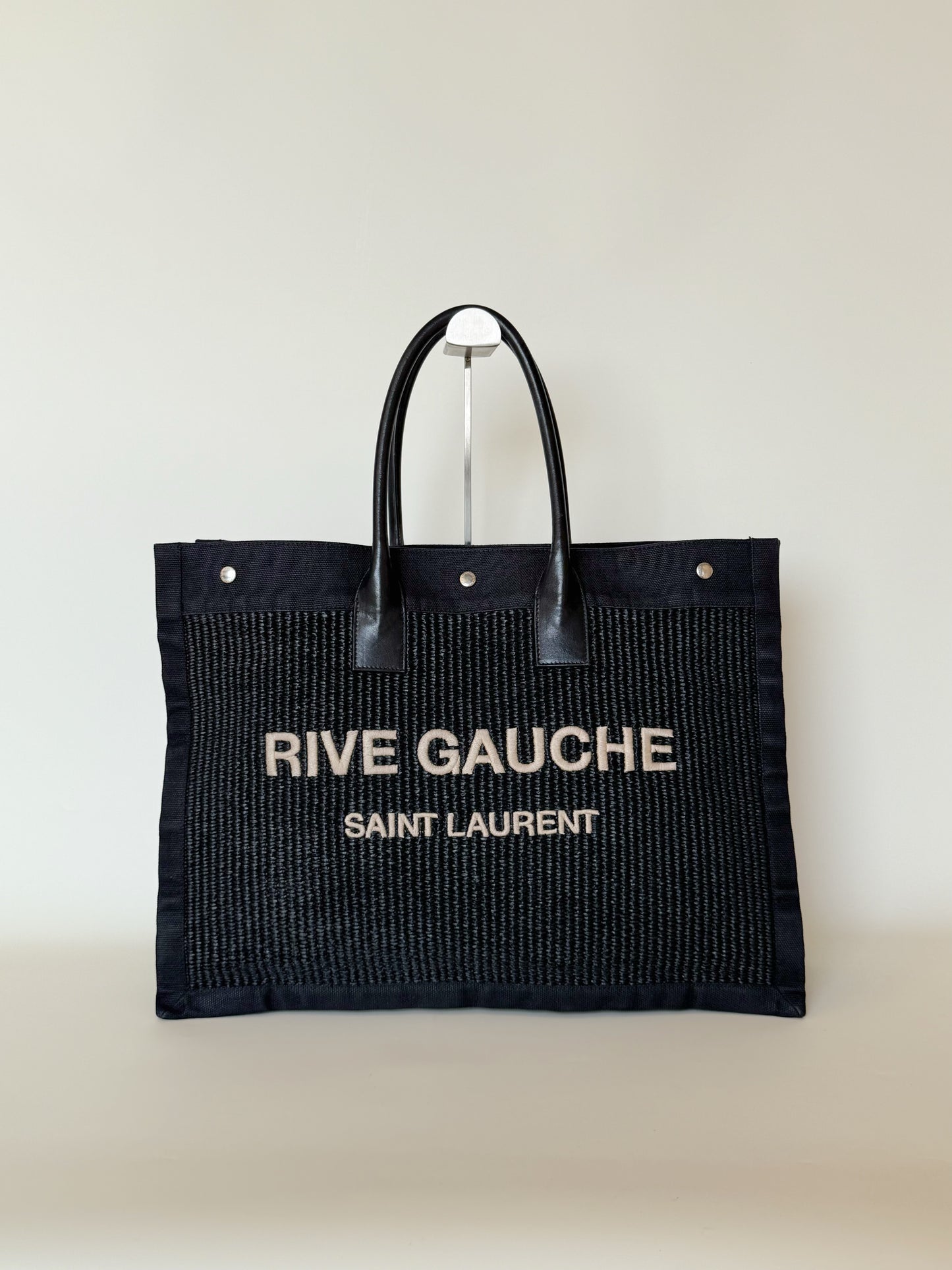 Saint Laurent Raffia Linen Calfskin Rive Gauche Tote